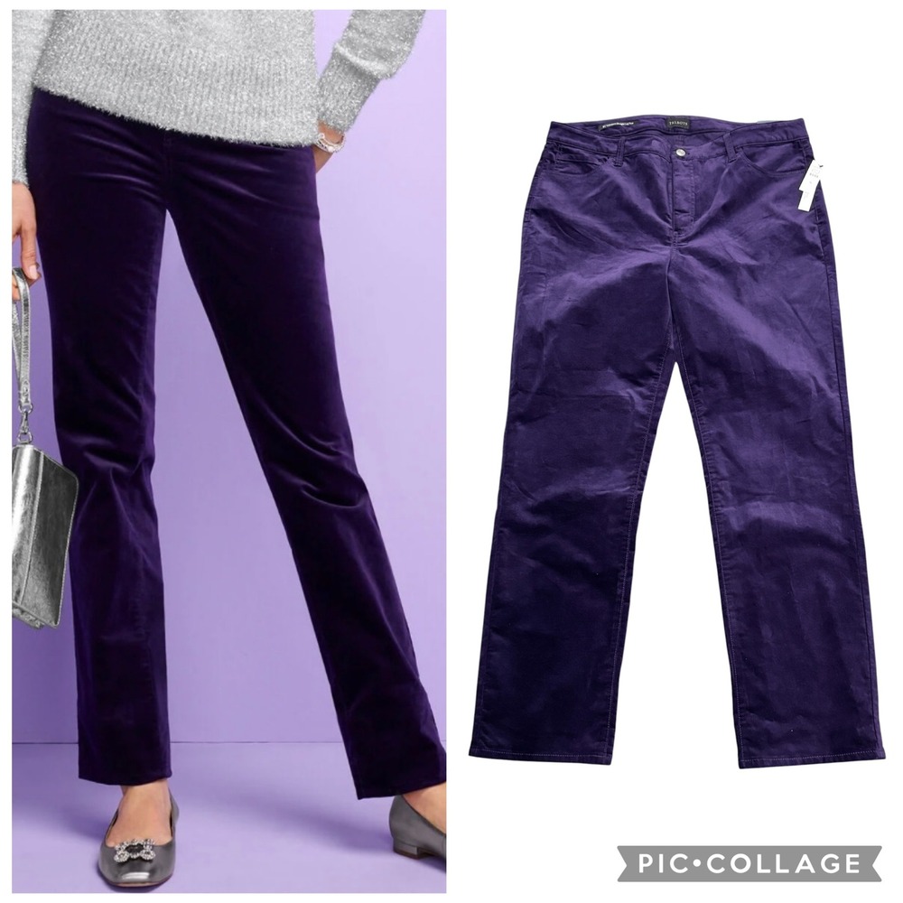 Talbots NWT Velveteen Straight Leg Pants 16 Purple High Rise Velvet Slimmings